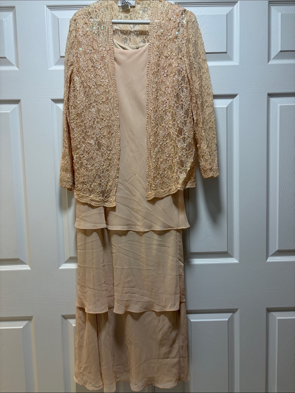 Patra Peach Lace Overlay Maxi Skirt Set